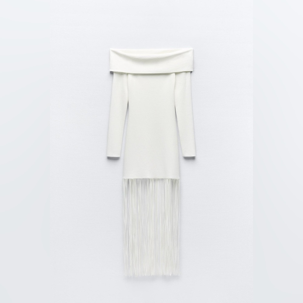 NWT Zara Off-Shoulder White Fringe Dress Size S